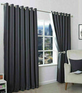 2 Pieces Plain Dyed Back Lining Eyelet Curtains - Charcoal Grey